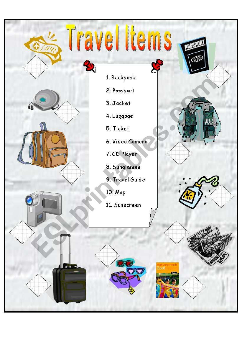 Travel Items worksheet