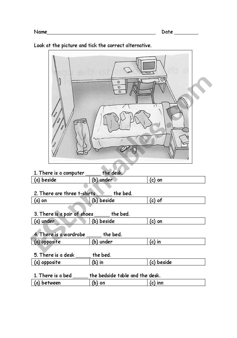 Place Prepositions worksheet