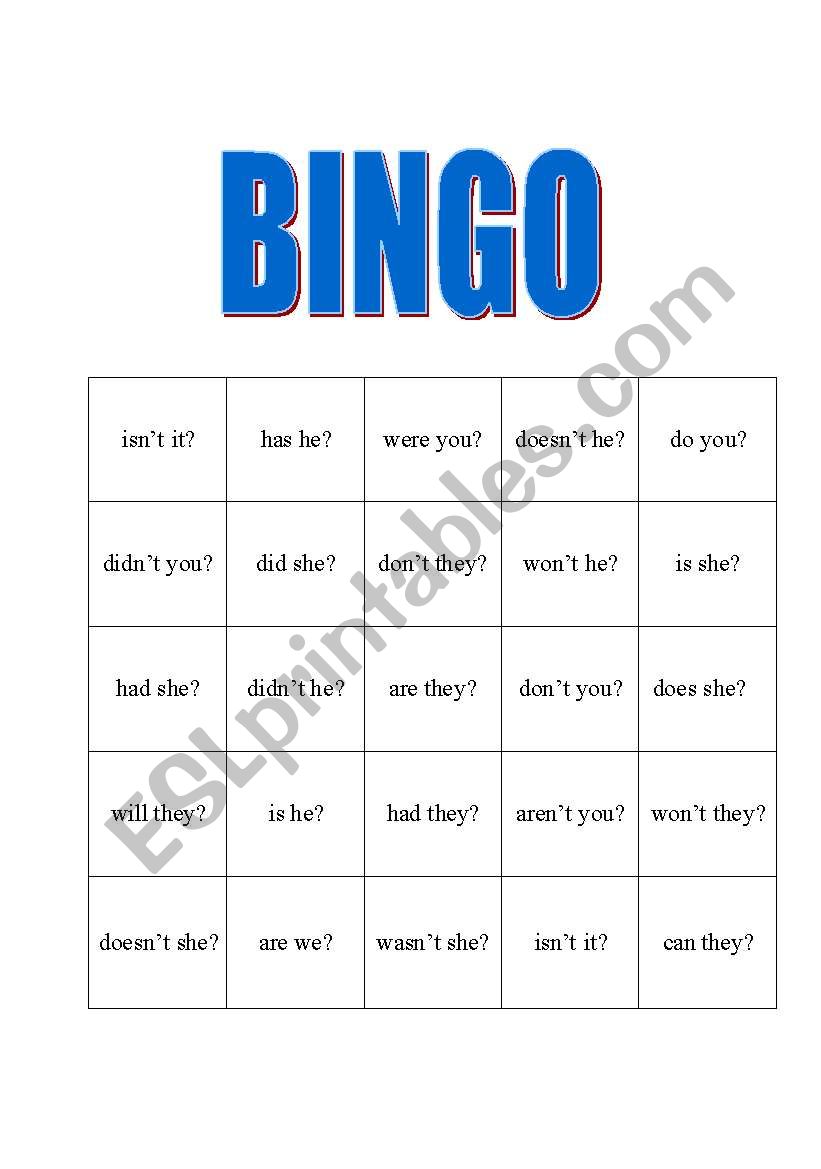 Tag Question Bingo worksheet