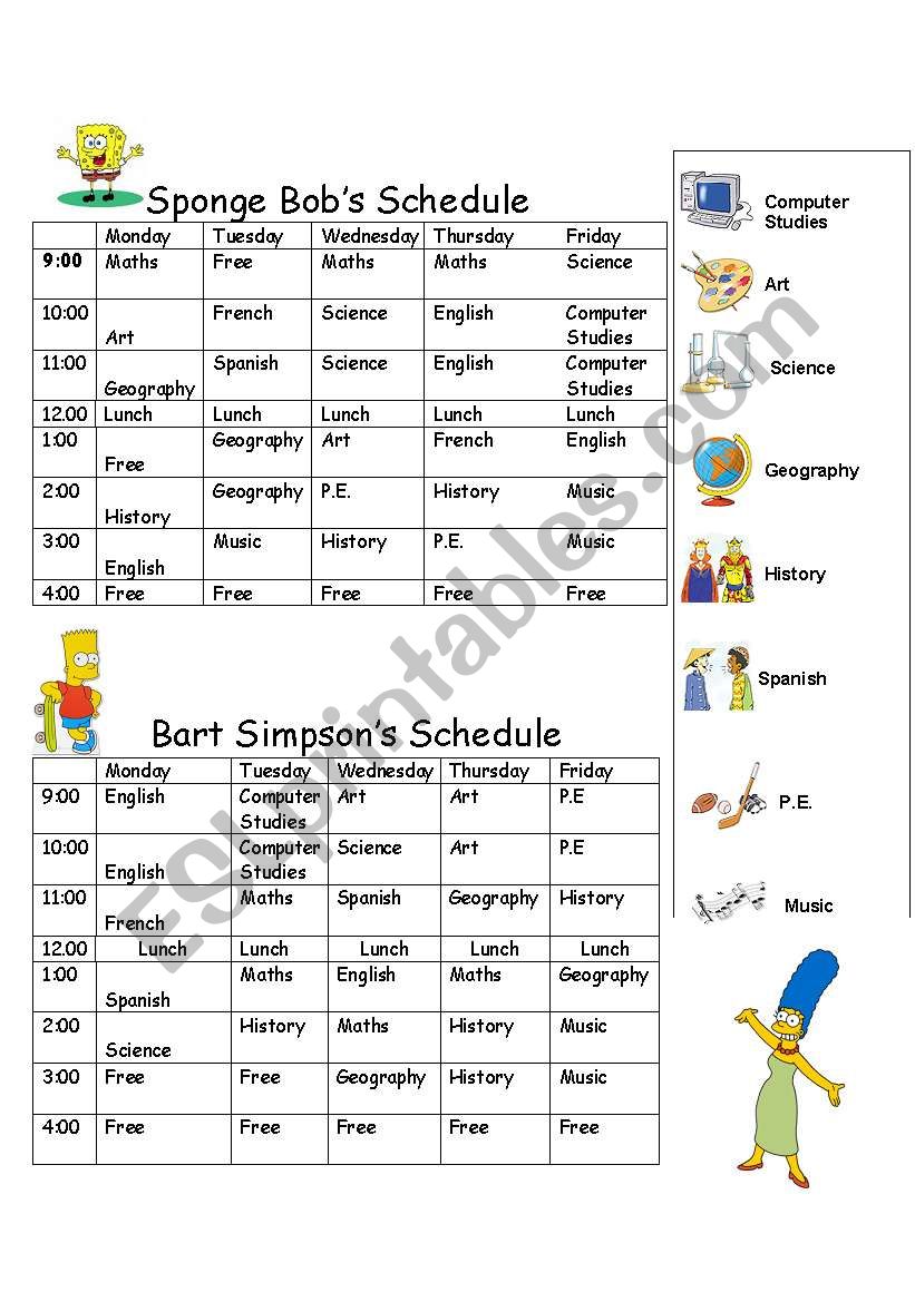Timetable Bob and Bart worksheet