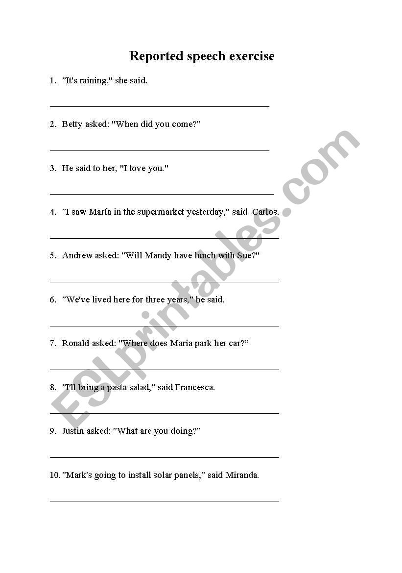 Reported Speech Exercise worksheet