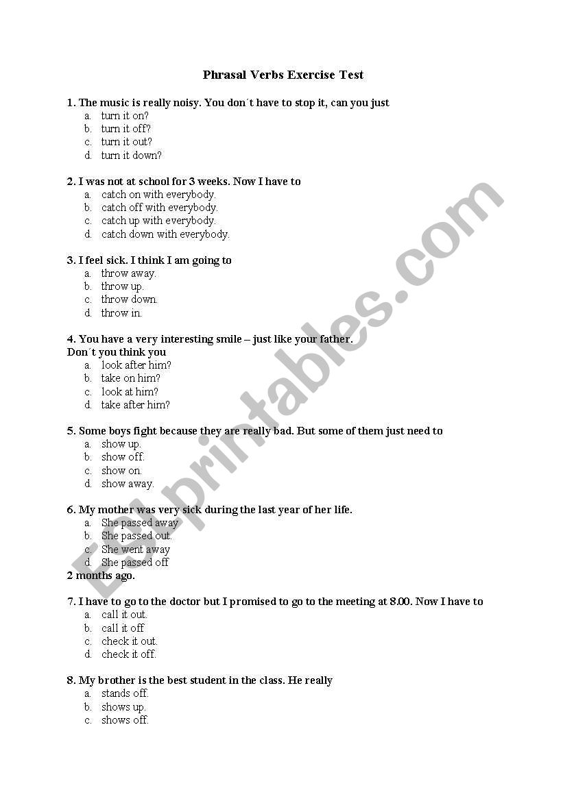 Phrasal Verbs Abcd Quiz worksheet
