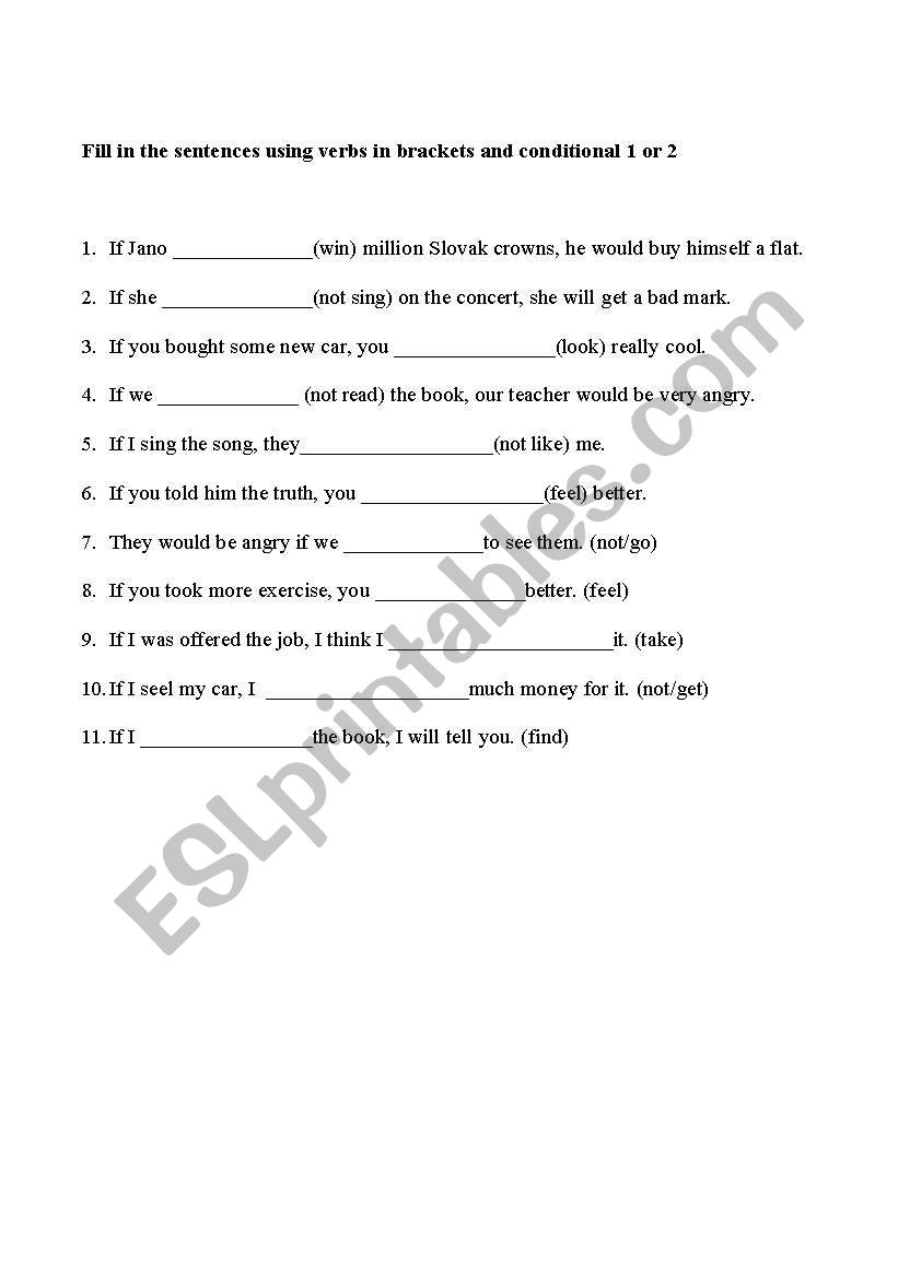 Conditionals 1 and 2 worksheet