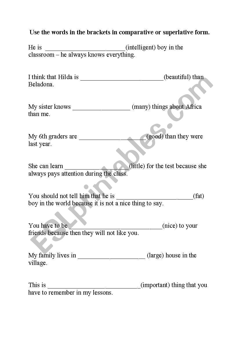 Comparative and superlative adjectives