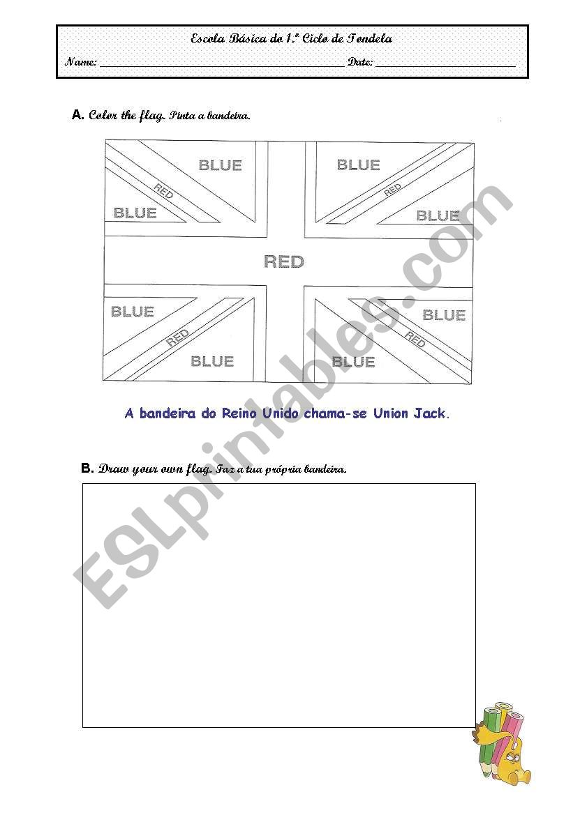 Englands flag to color worksheet