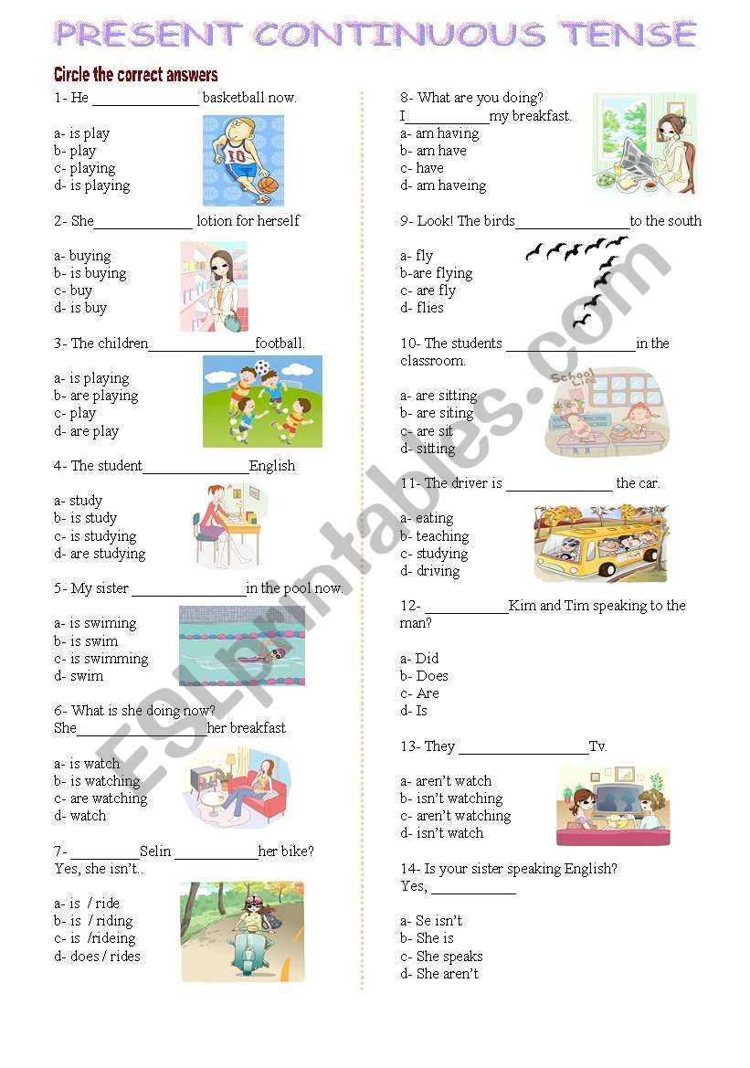 Present continuous tense worksheet