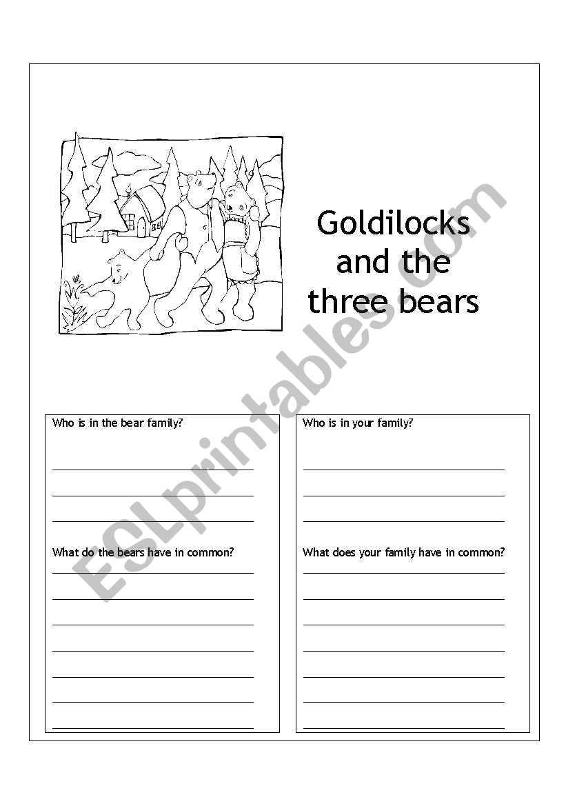 Goldilocks and the three bears worksheet