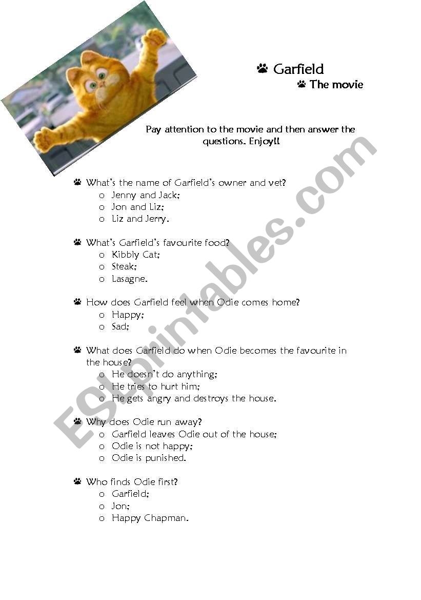 Garfield - The movie worksheet