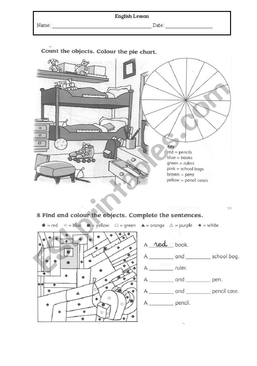 School objects + worksheet worksheet