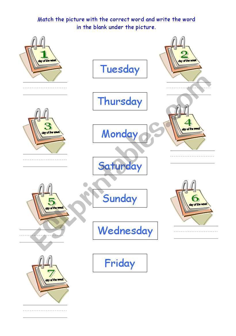 Days of the week worksheet