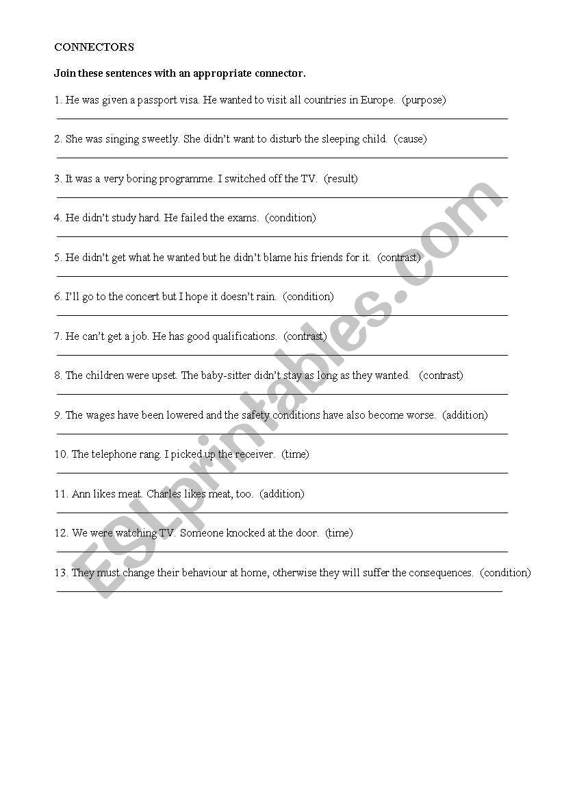 Connectors worksheet