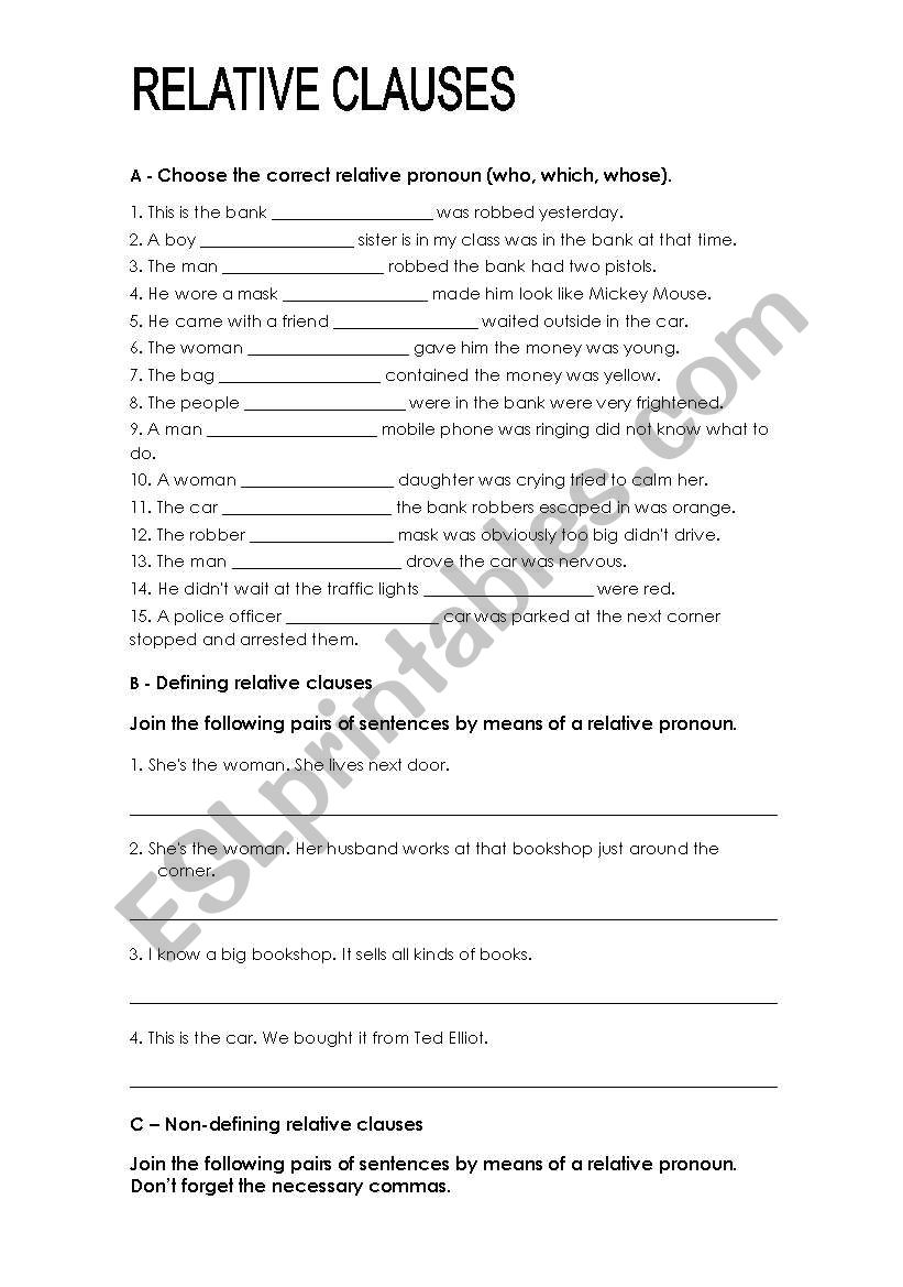 Relative clauses worksheet