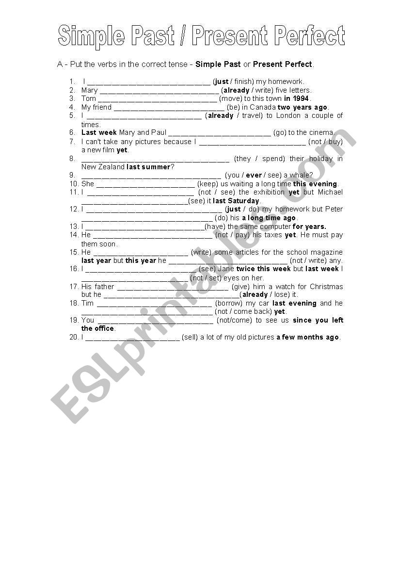 Simple Past / Present Perfect worksheet