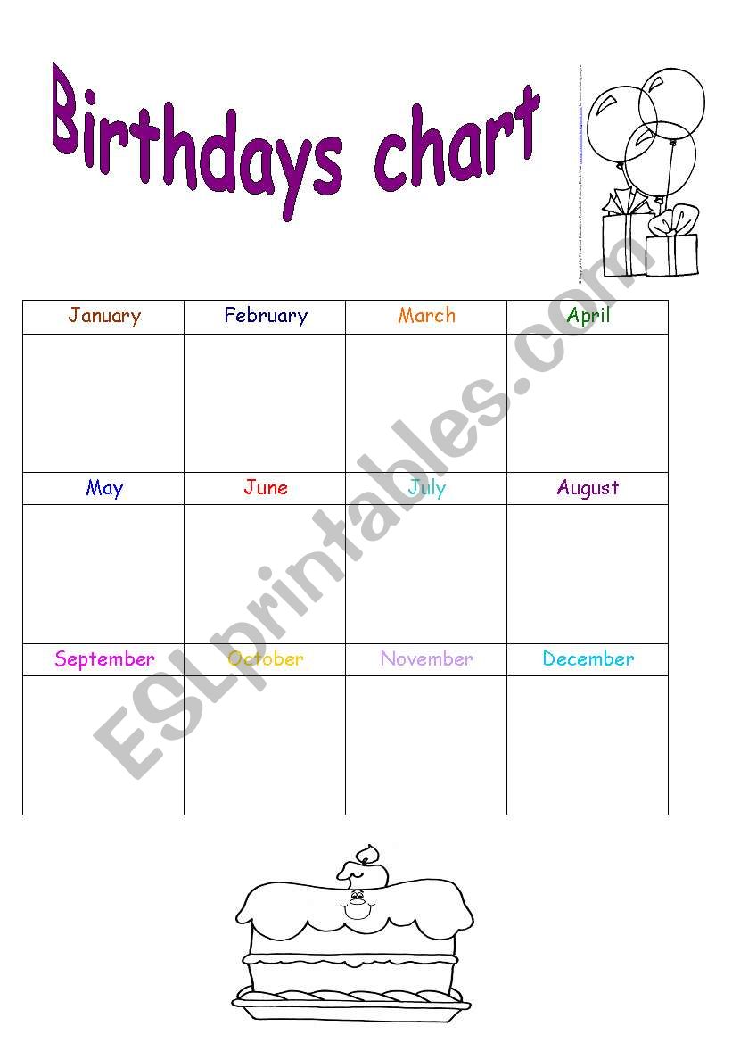 Birthdays chart worksheet