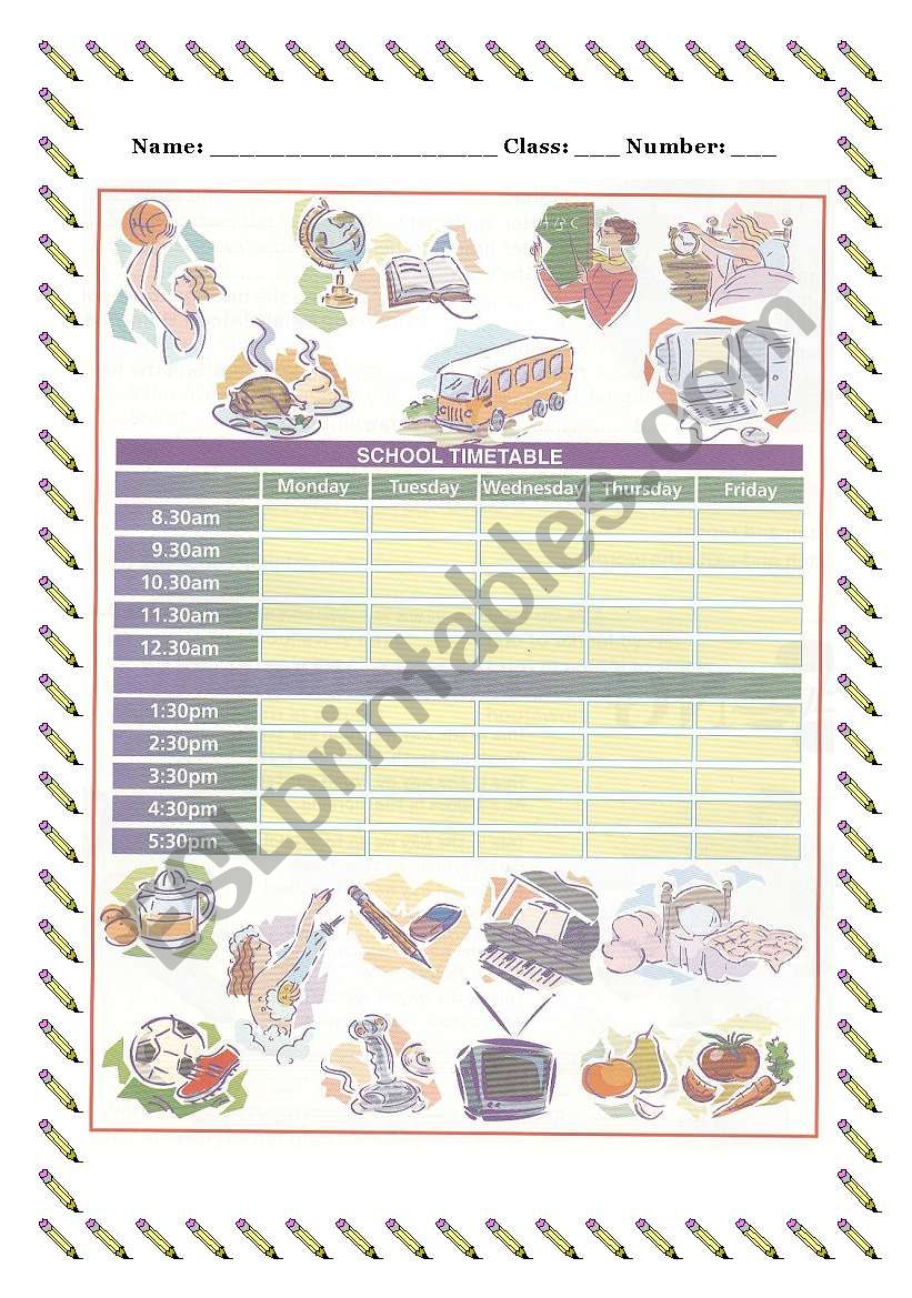 Timetable worksheet