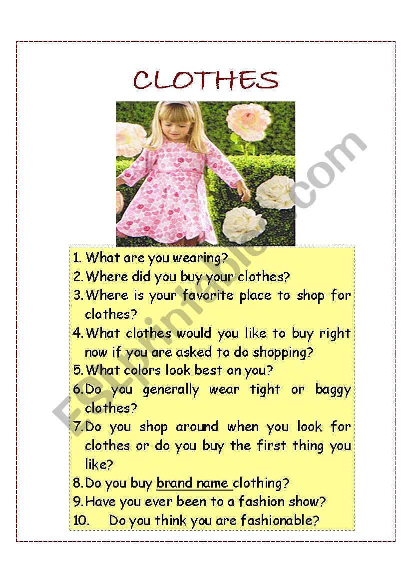 Clothes worksheet