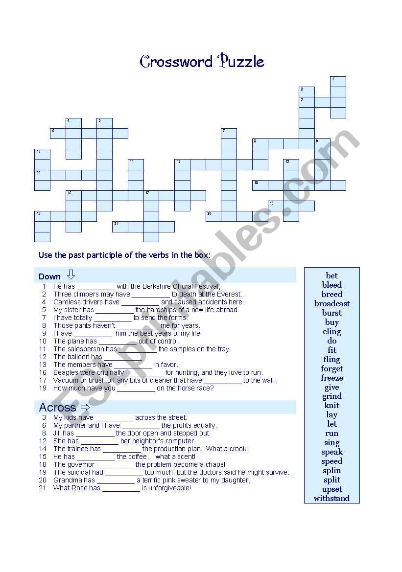 Crossword Puzzle using the Past Participle