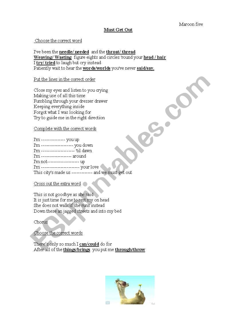 Must get out Maroon 5 worksheet