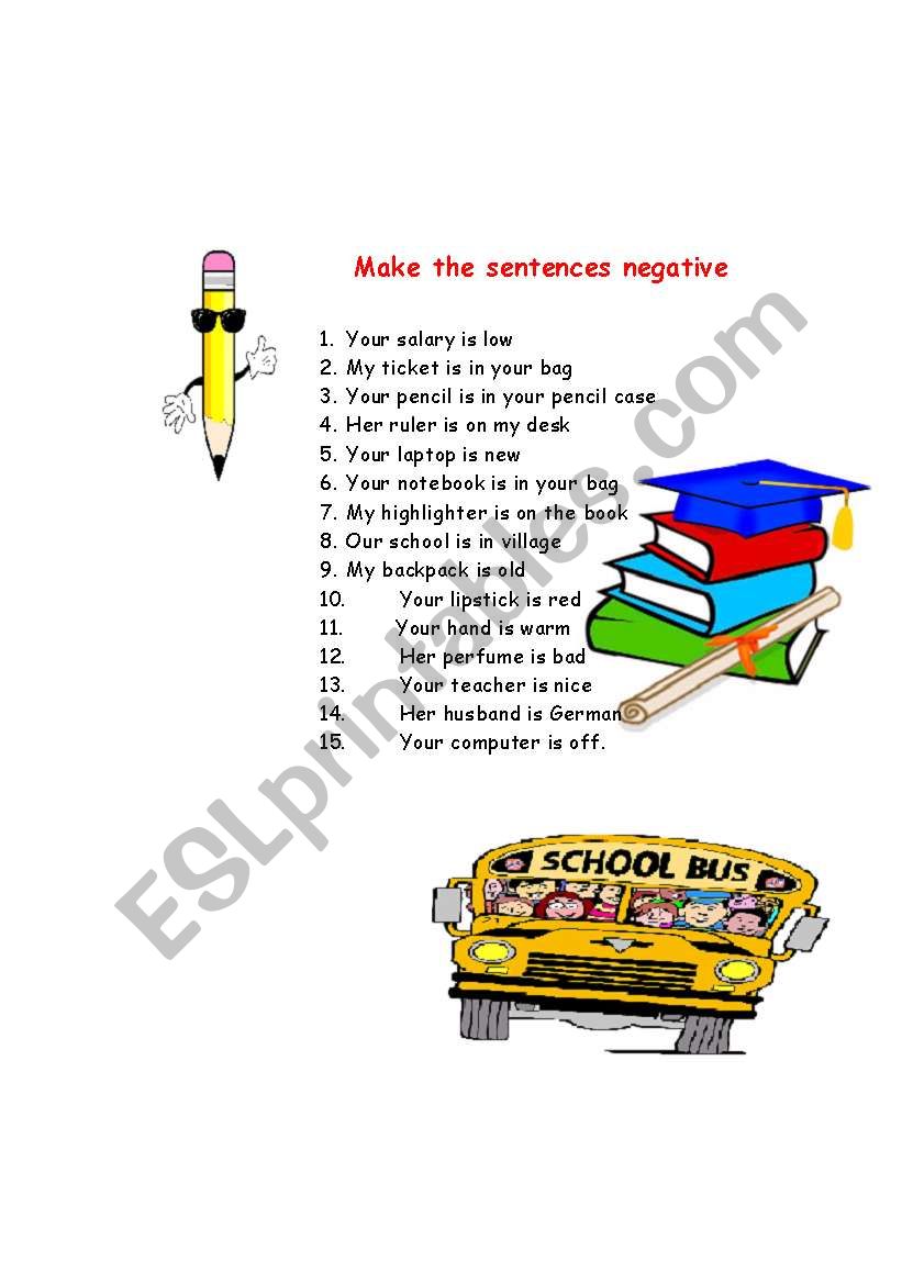 to be (negative form) worksheet