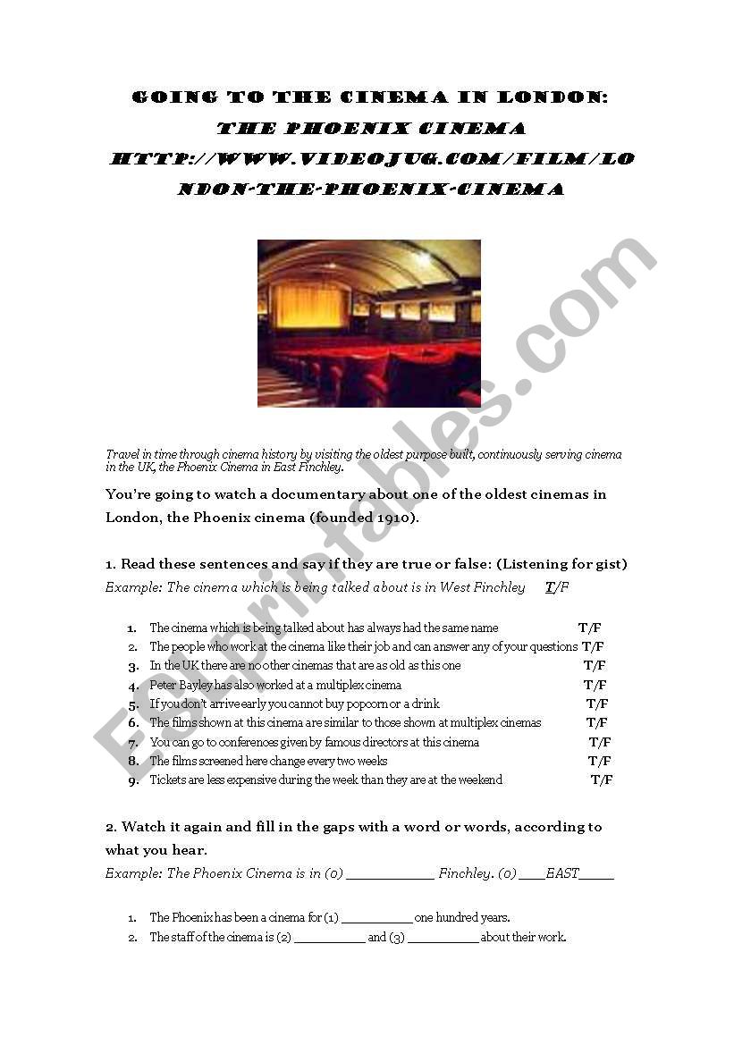 The Phoenix Cinema in London worksheet