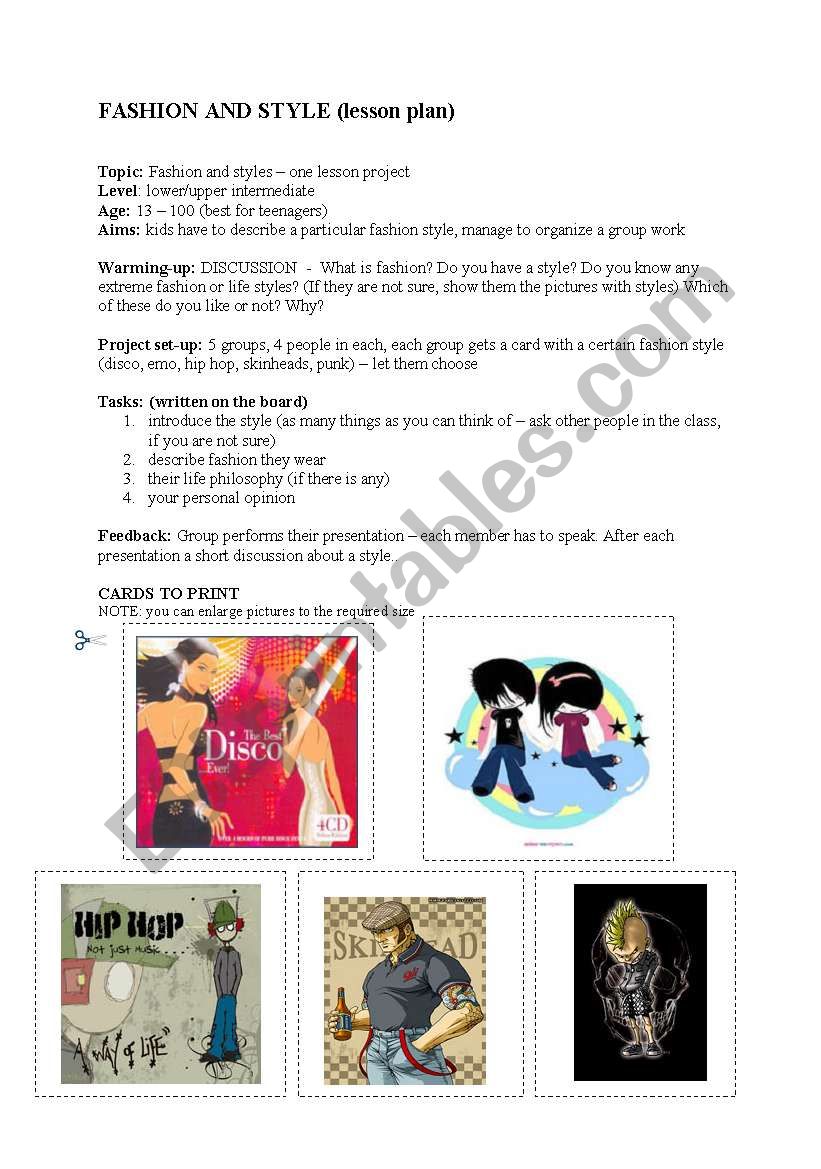 Fashion and styles project   worksheet