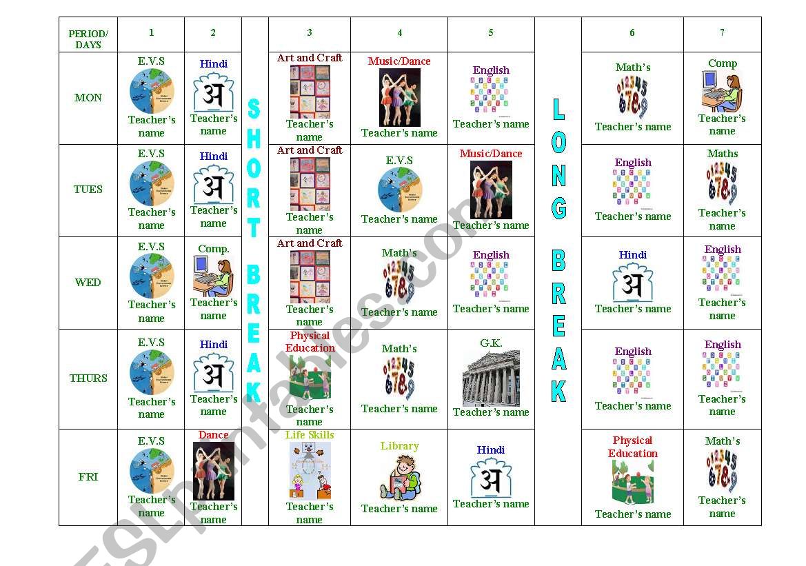 Timetable in landscape worksheet