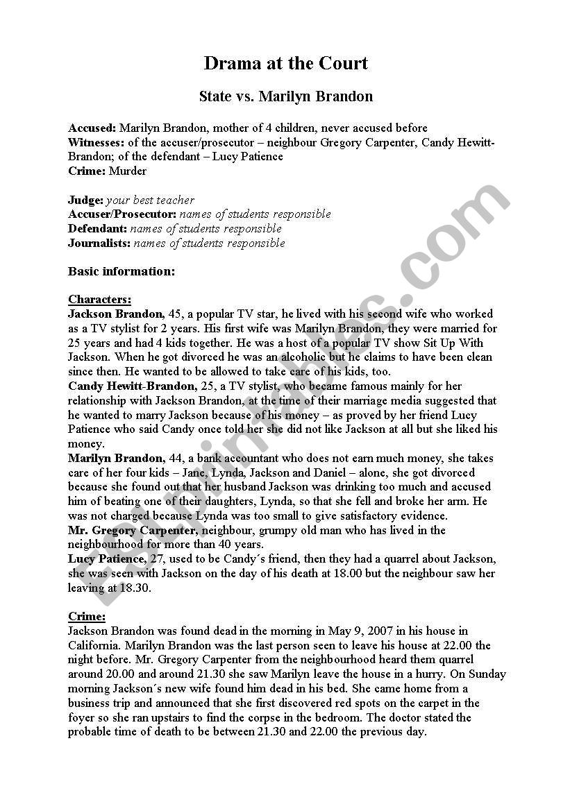 Drama at the Court Role-play worksheet