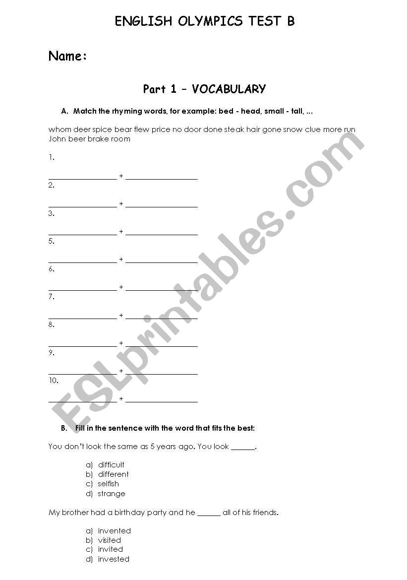 Overall English Ability Test - Intermediate