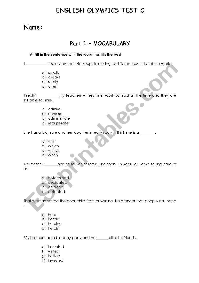 Overall English Ability Test - Upper-Intermediate