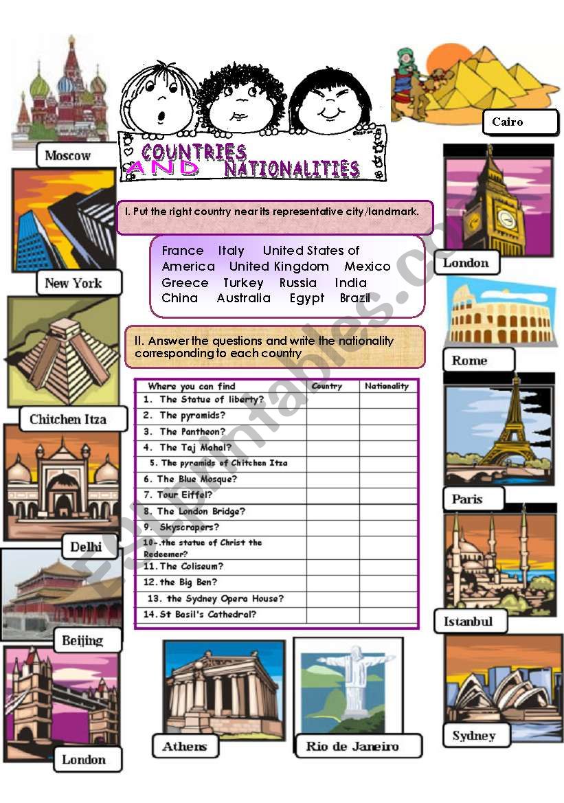 COUNTRIES AND NATIONALITIES worksheet