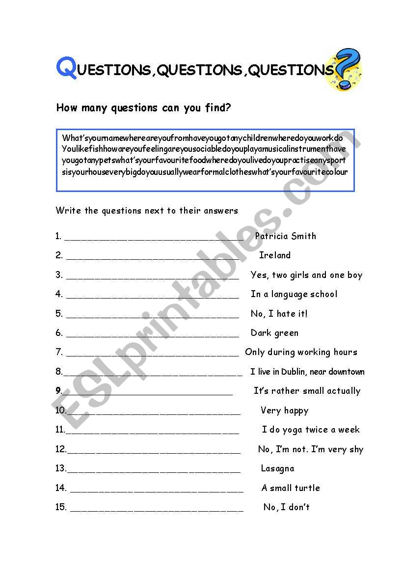 Questions. How many can you find? - ESL worksheet by mcamigo
