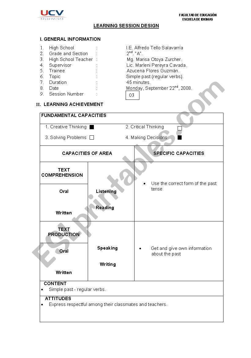 Simple Past- regular verbs worksheet