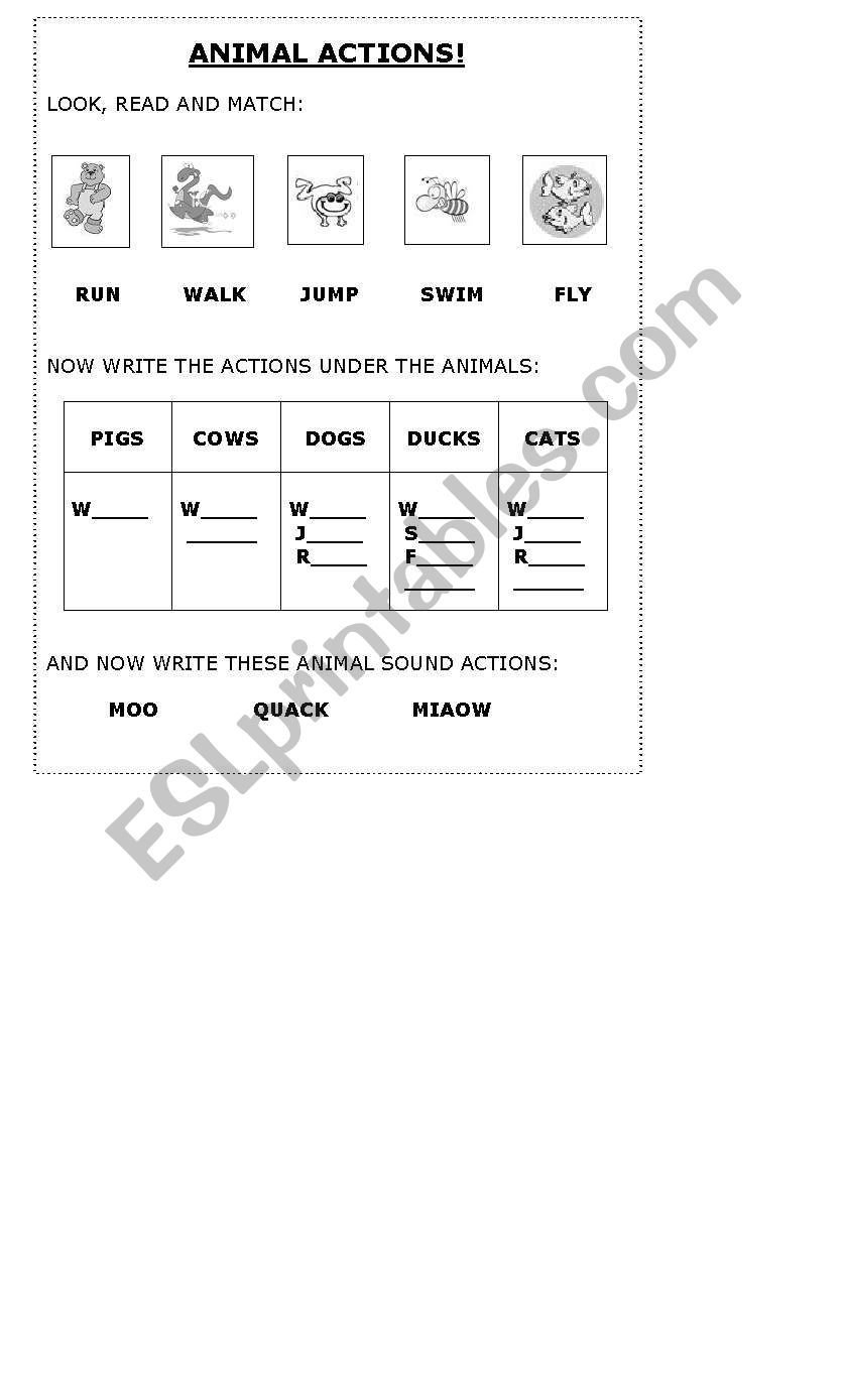 Animal actions worksheet