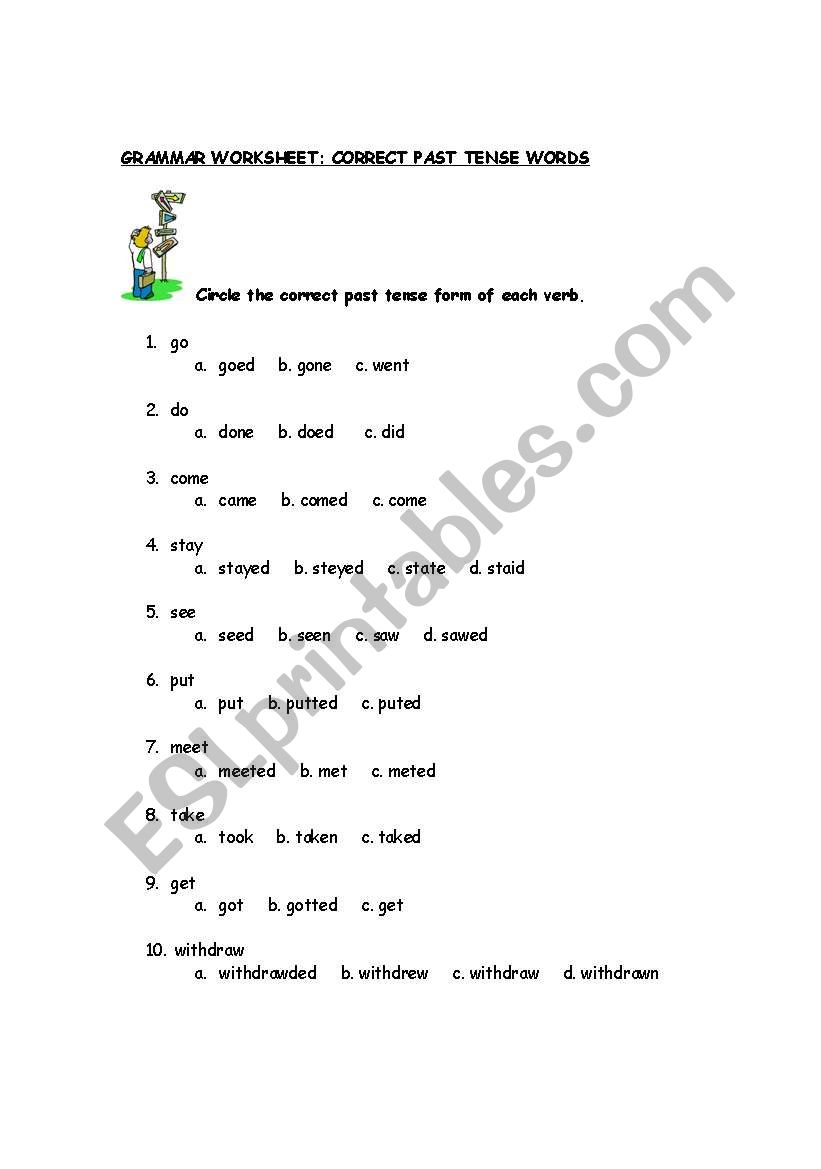 Past Tense - Correct Choice worksheet