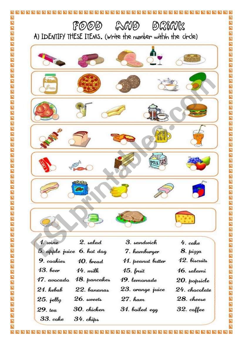 FOOD AND DRINKS 1ST PART worksheet