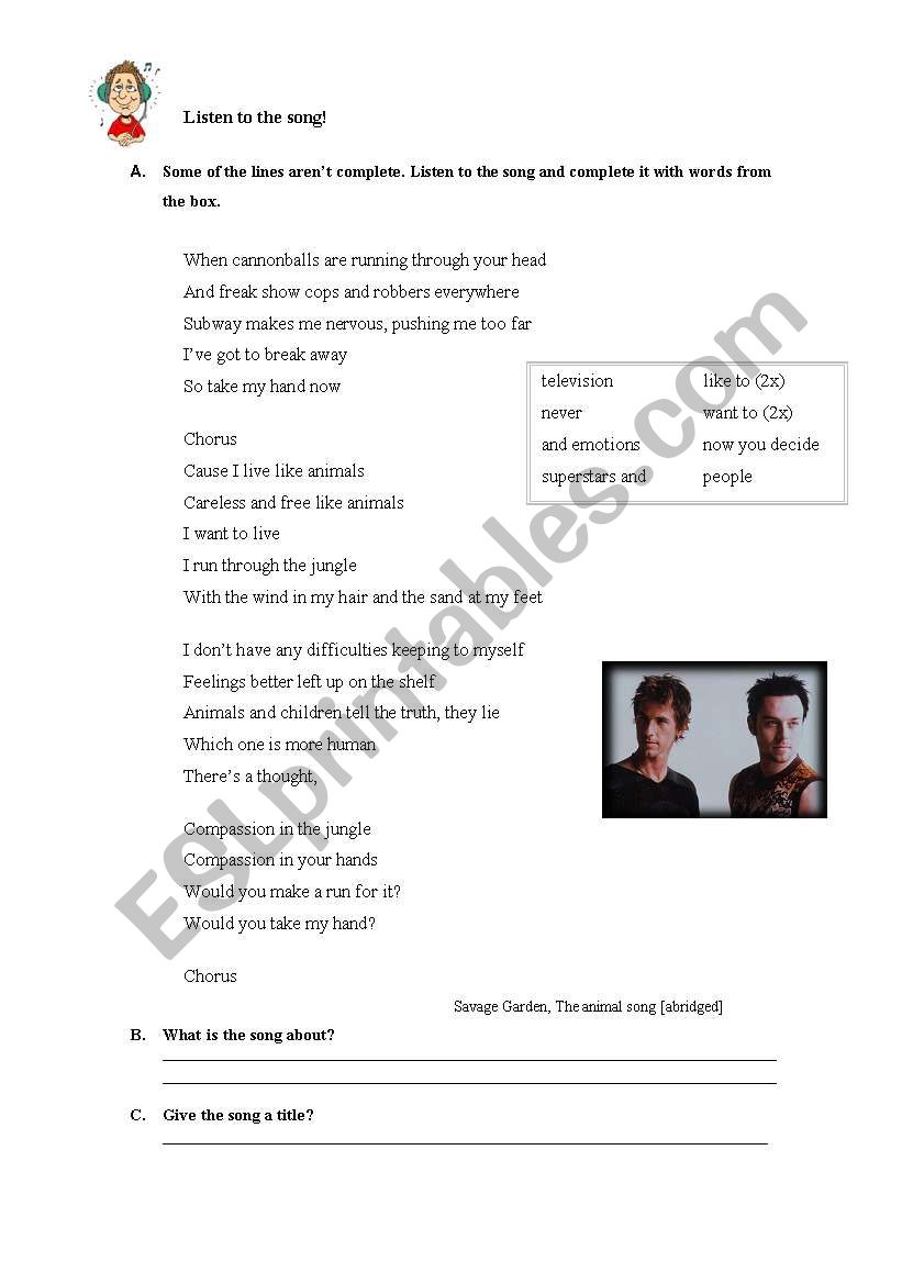 The animal song worksheet