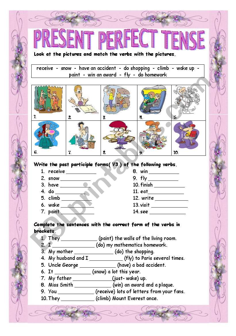 Present Perfect Tense Verbs Worksheets