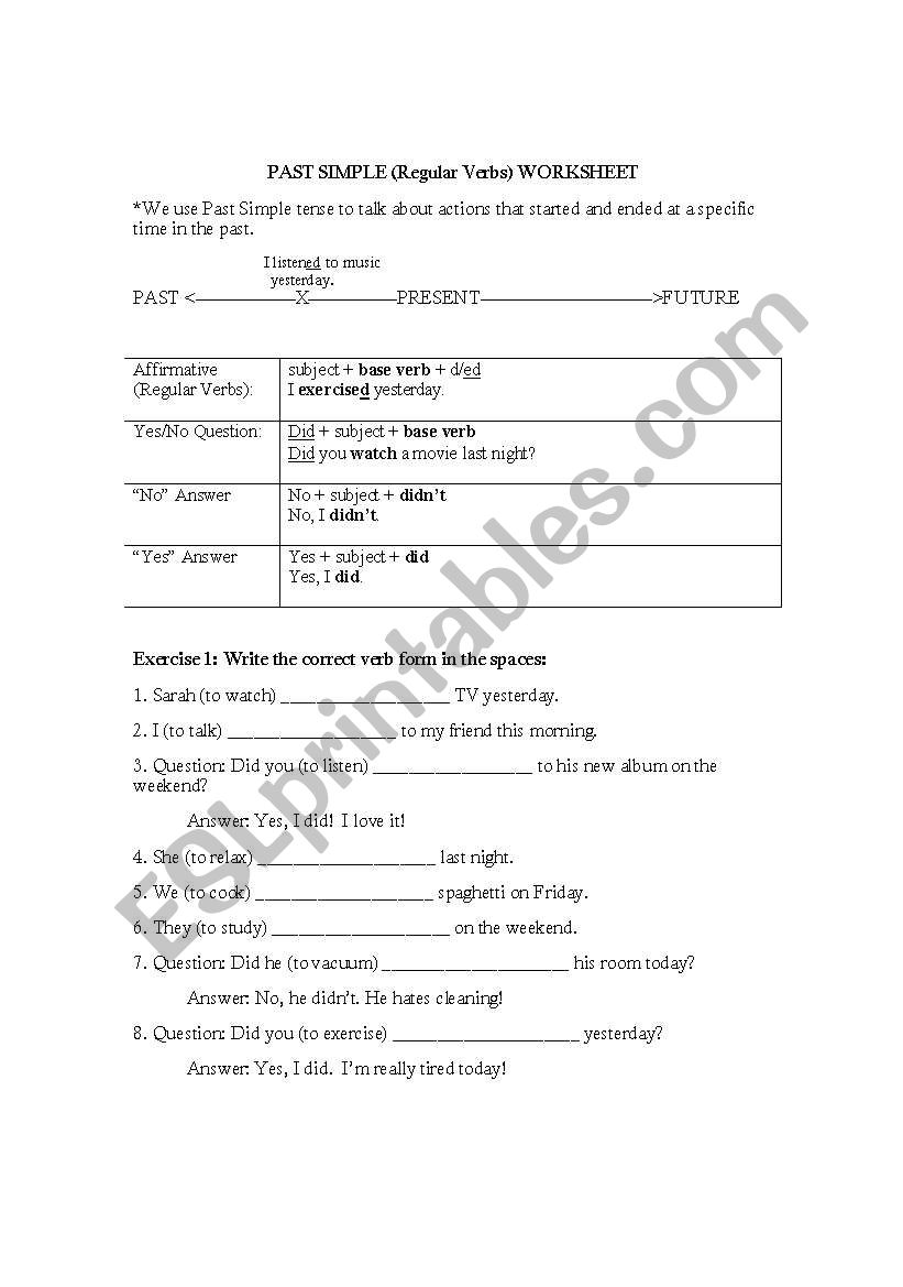 PAST SIMPLE (Regular Verbs) worksheet