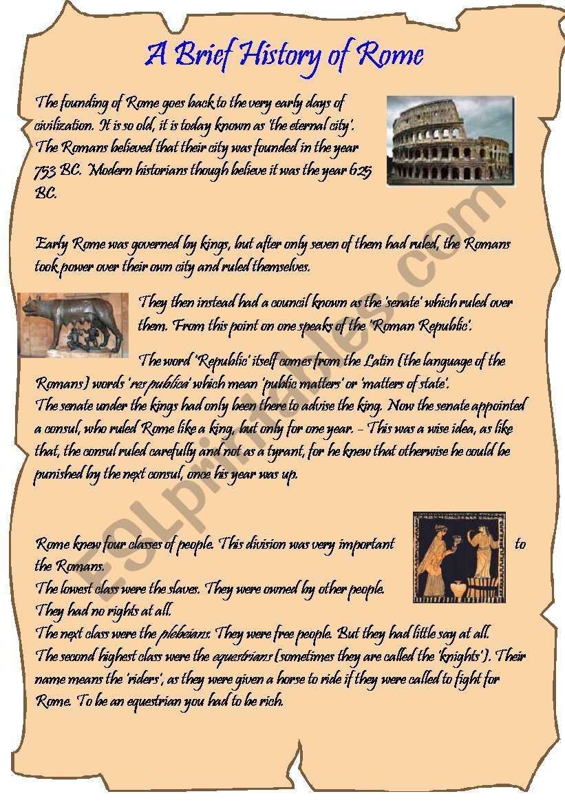 A brief history of Rome worksheet