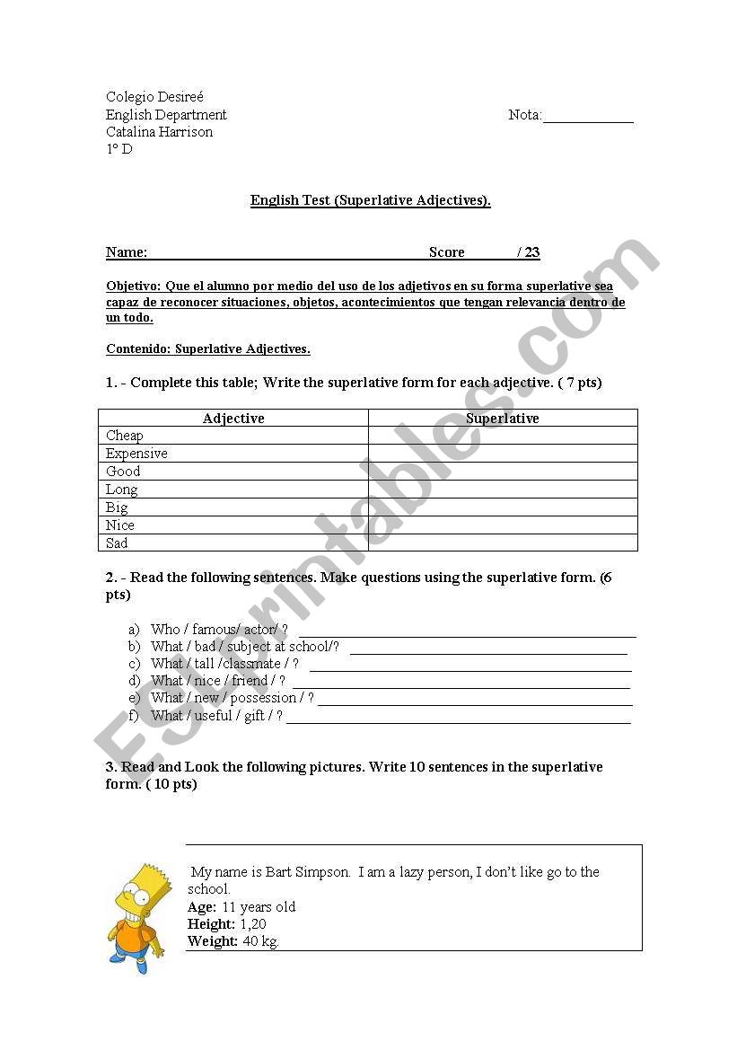 Superlatives worksheet