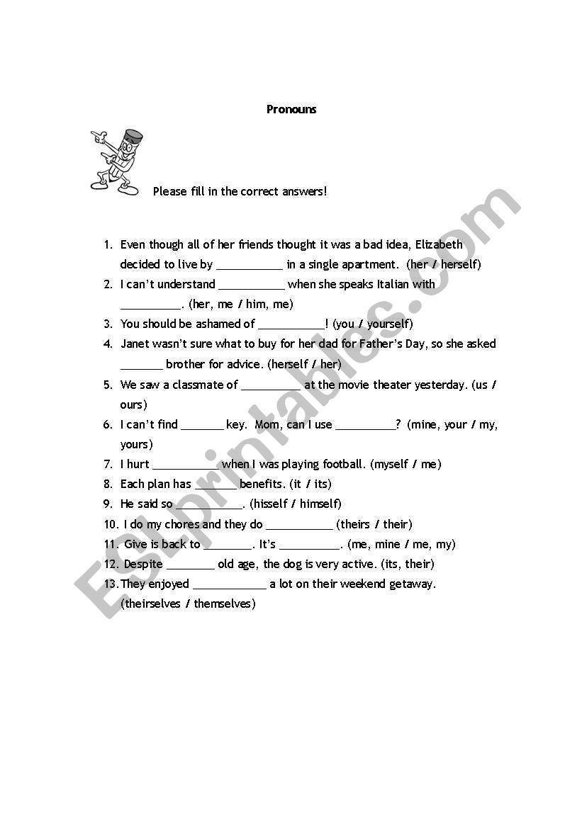 Pronouns worksheet