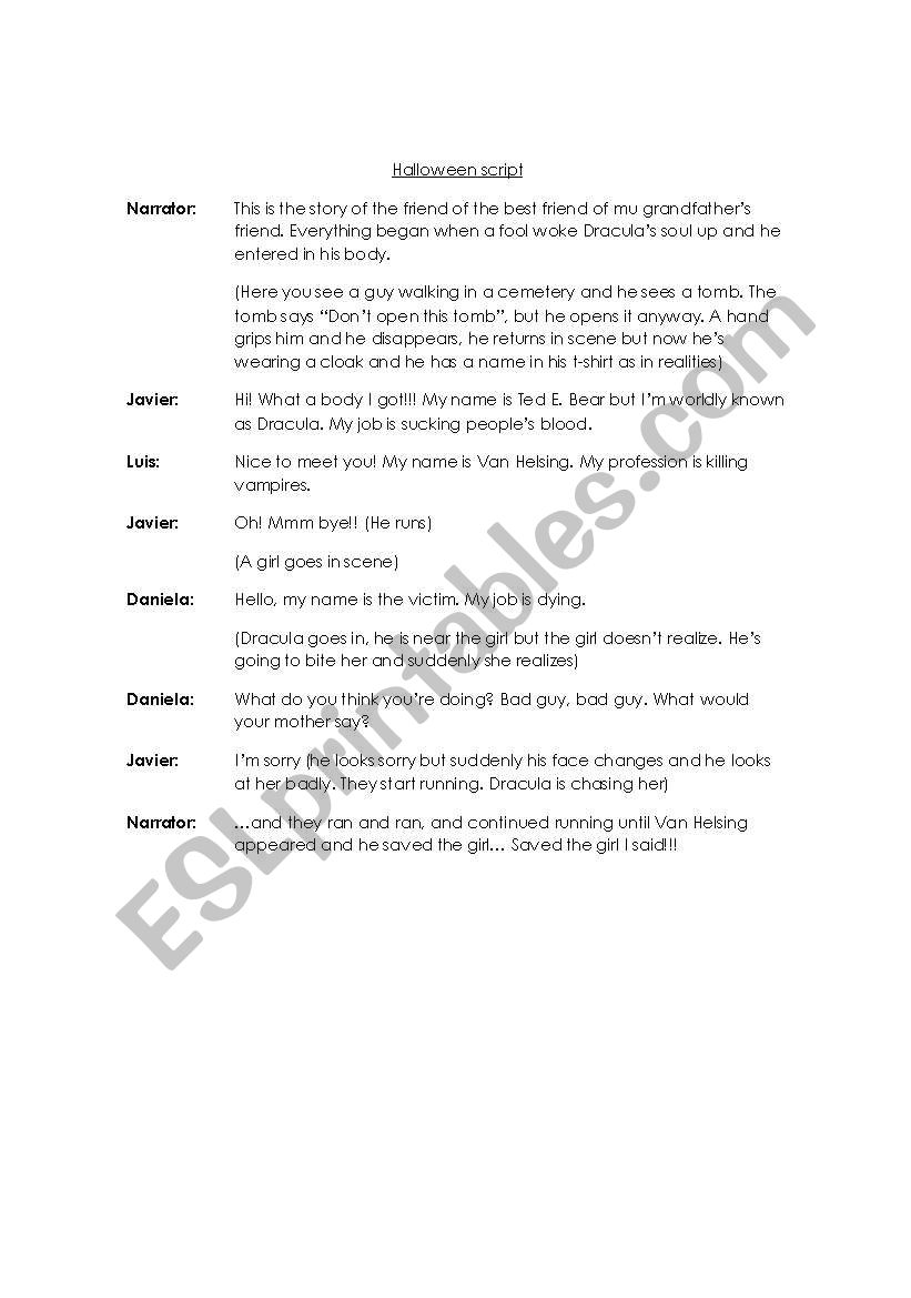 Halloween Script worksheet