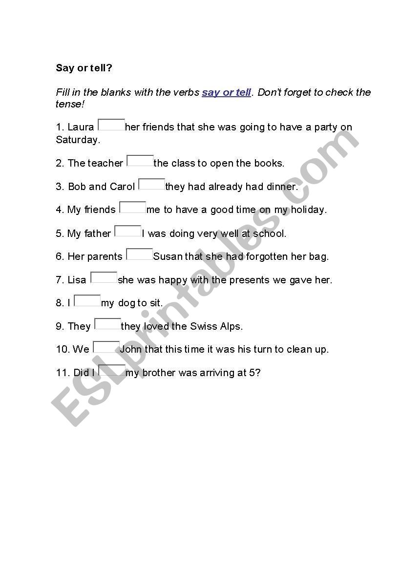 COMPLETE SAY OR TELL worksheet