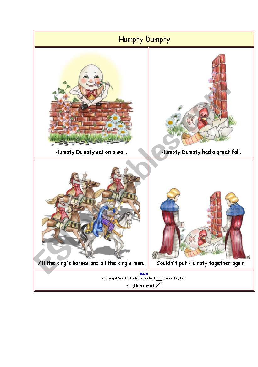 Humpty Dumpty story 1 sheet worksheet