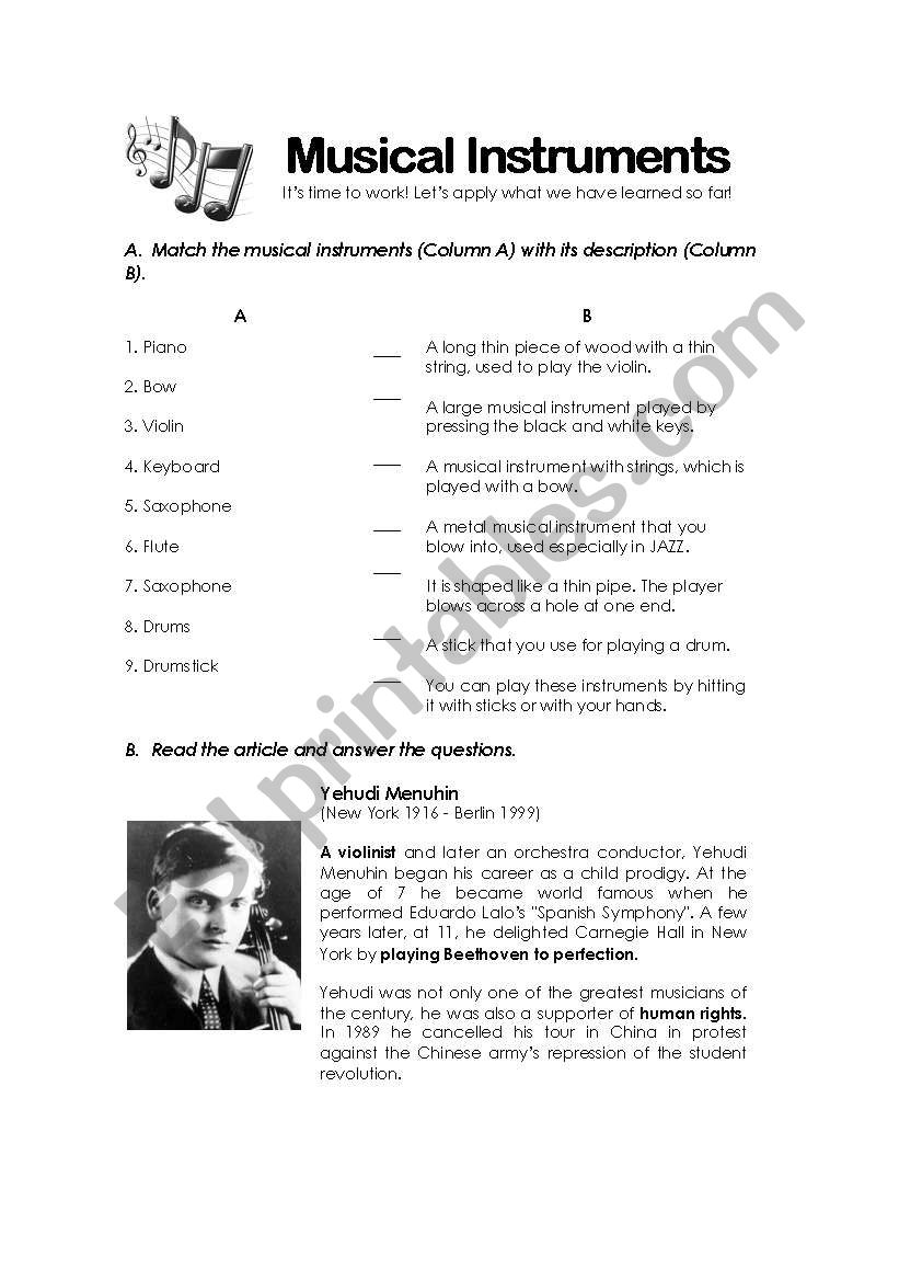 Musical Instruments worksheet