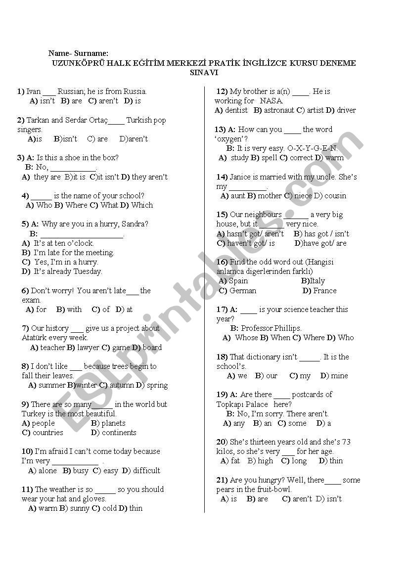 quiz worksheet