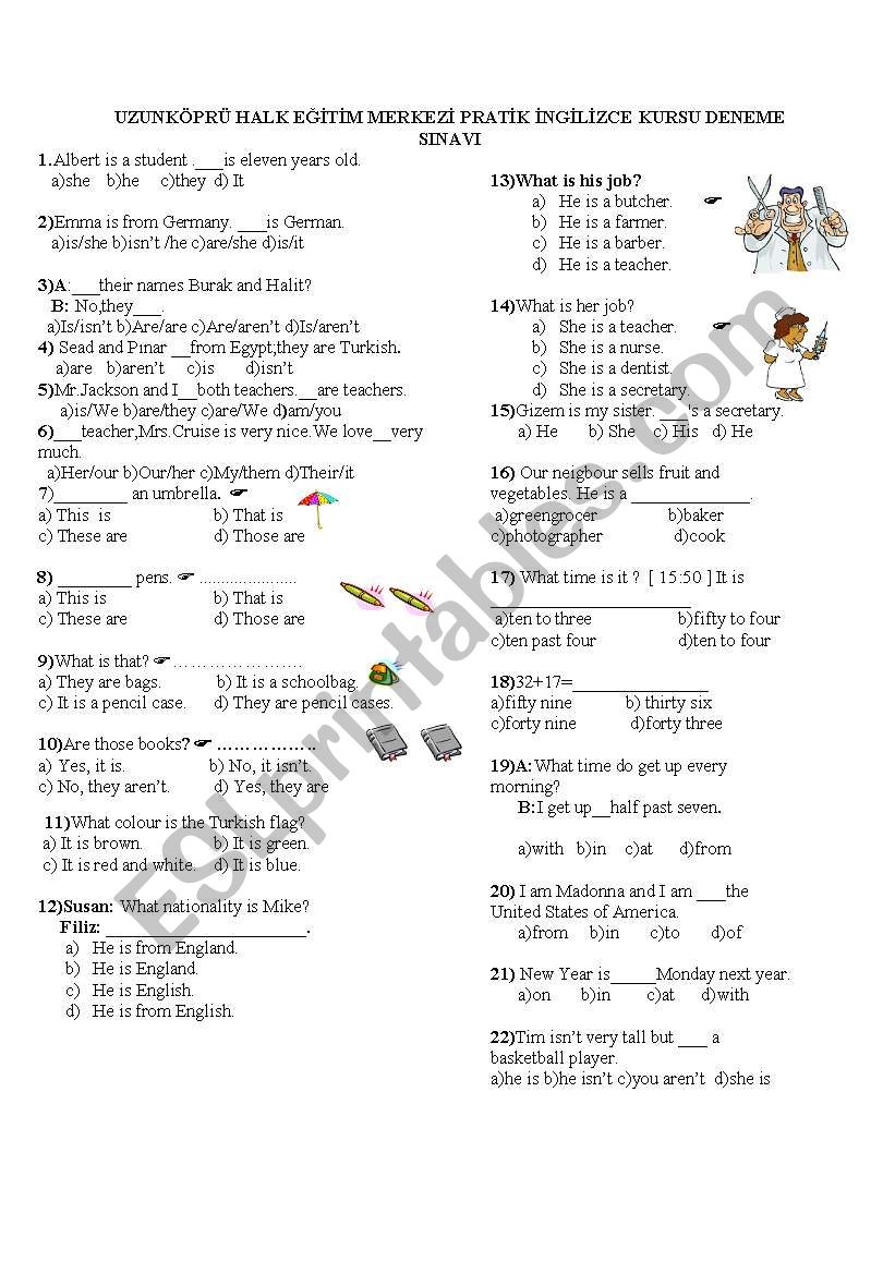 exam paper worksheet