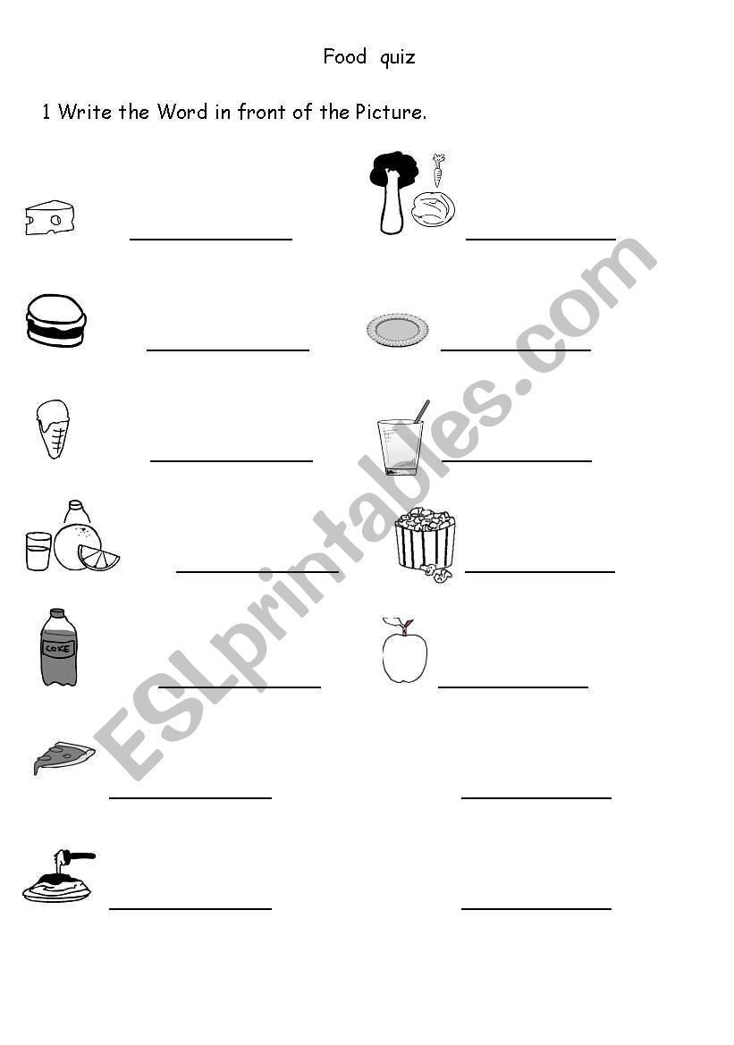 food quiz worksheet