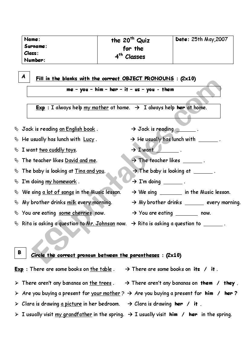 Objects Pronouns  worksheet