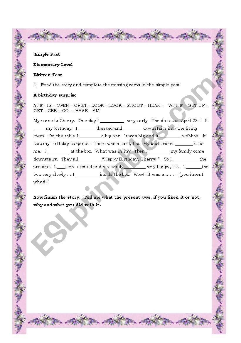 Test simple past worksheet